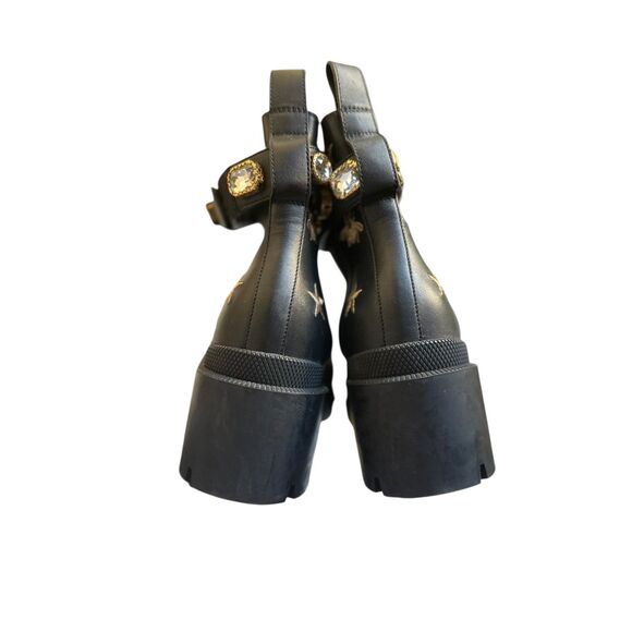 GUCCI Bee Embroidered Leather Booties Black w Box 38.5 - Picture 3 of 6